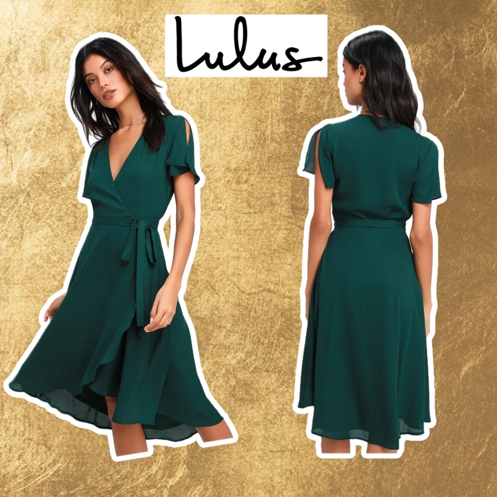Lulus Rise to the Occasion Midi Wrap Dress - Emerald Green